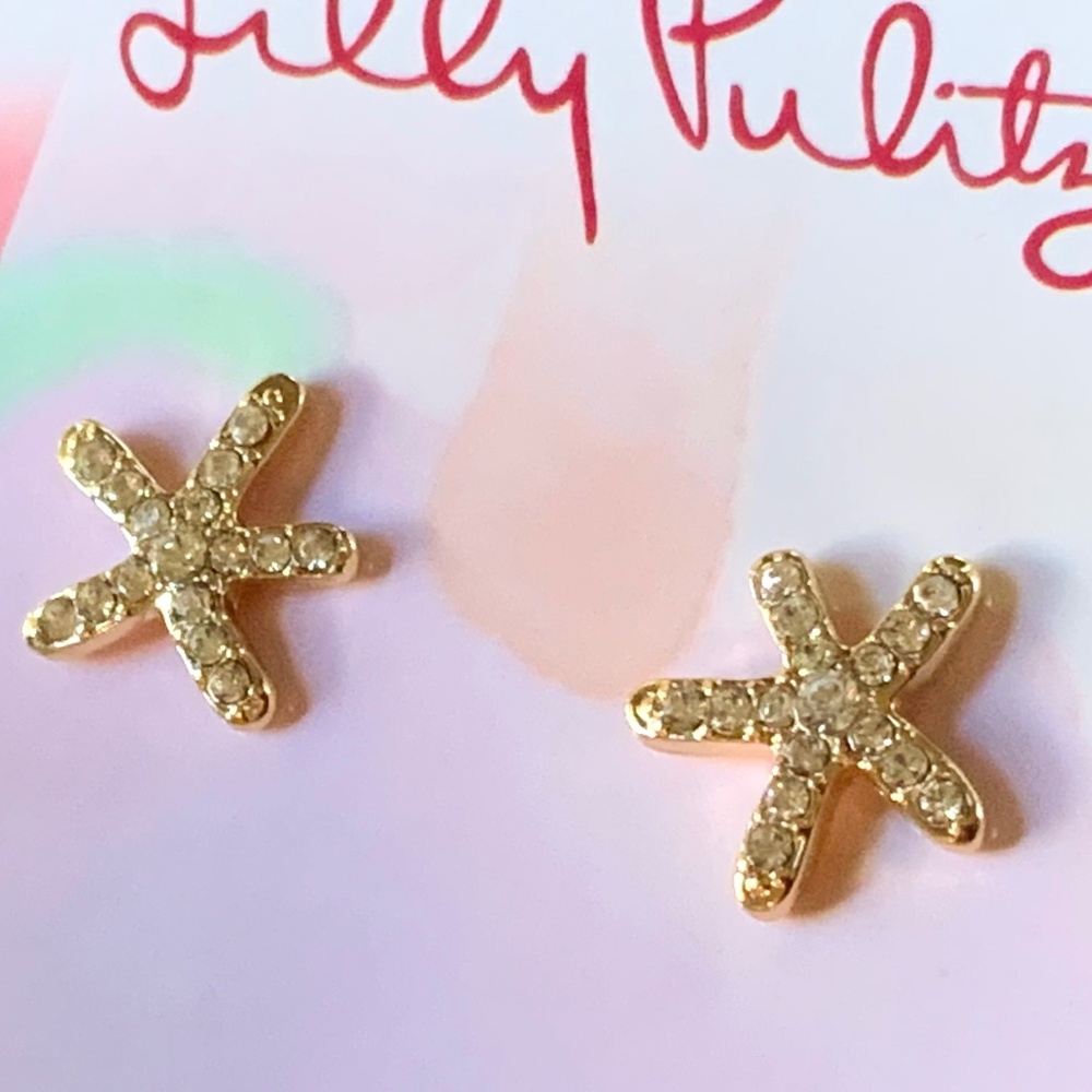 Lilly Pulitzer EARRINGS ⭐️SPARKLING GOLD PETITE STARFISH 🩷CRYSTAL PIERCED - Picture 2 of 6